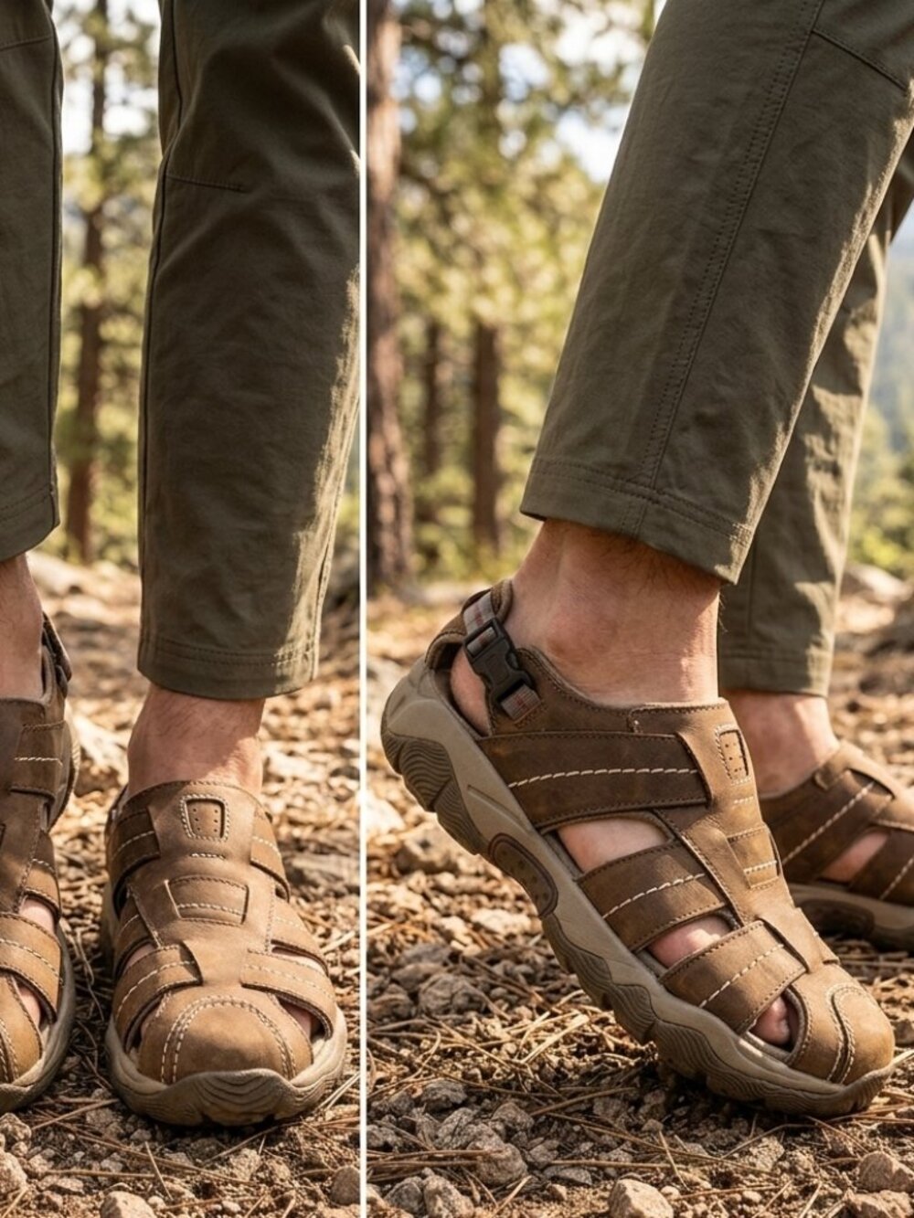Teva Sandals Men's Size 9 Brown Tan Leather Stitching Pattern F10004L Hiking